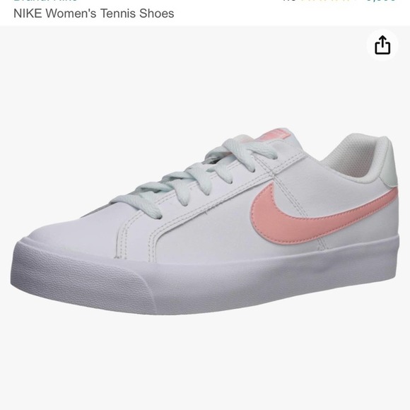 NIKE Women's Tennis Shoes white leather pink swoosh - SIZE 8